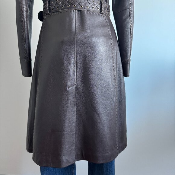 Nylon by Dex - Long Brown Leather Coat with Belt - Picture 6 of 15